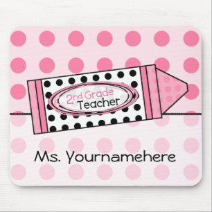 Pink Polka Dot Crayon 2nd Grade Teacher Mousepad