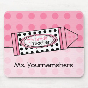 Pink Polka Dot Crayon 5th Grade Teacher Mousepad