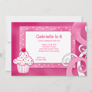 Pink, Polka Dot, Cupcake Birthday Party Invitation