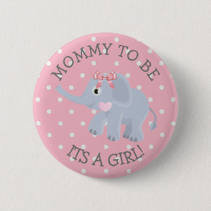Pink Polka Dot Elephant Its a Girl Baby Shower Pin