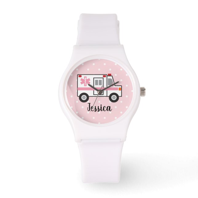 Pink Polka Dot EMT Paramedic Watch For Her (Front)