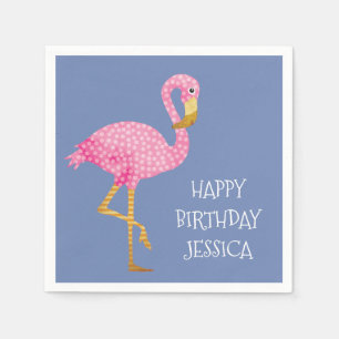 Pink Polka Dot Flamingo Birthday Napkin
