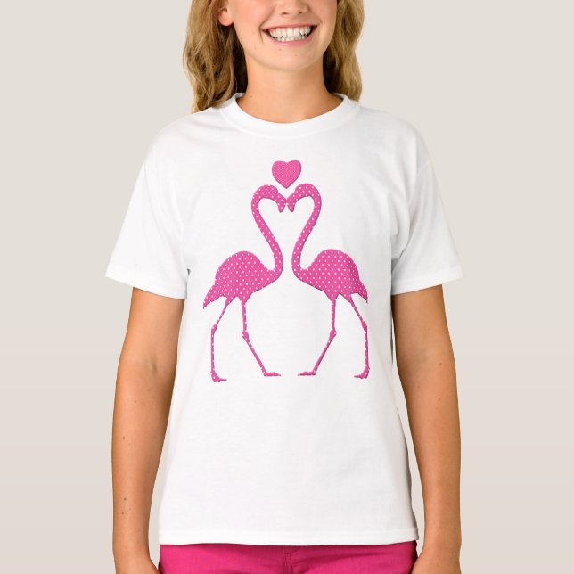 Pink Polka Dot Flamingo Valentine's Day Kid Shirt (Front)