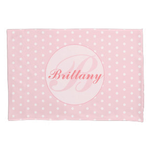 Pink Polka Dot Flower Monogrammed Pillow Case