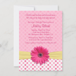 Pink Polka Dot Gerber Daisy Baby shower Invitation