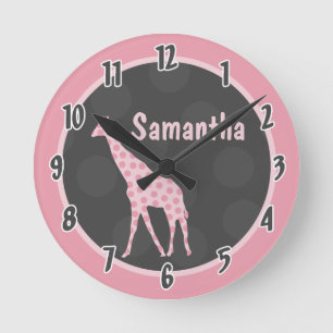 Pink Polka Dot Giraffe Jungle Personalized Clock