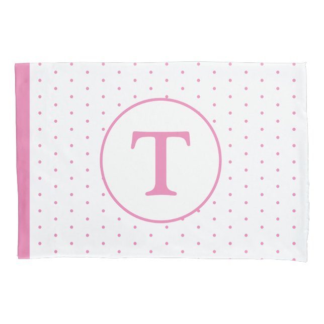Pink Polka-Dot Girl's Monogram Pillowcase (Front)