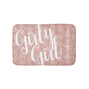 Pink Polka Dot Glitter Fun Girly Bath Mat