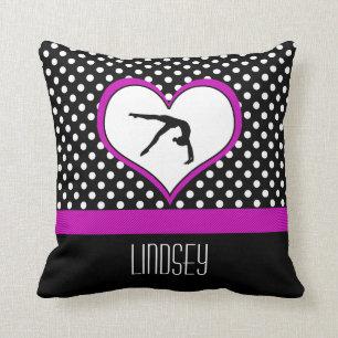 Pink Polka-Dot Gymnastics with heart Throw Pillow