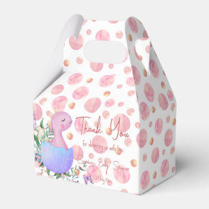 Pink polka dot hatching baby dinosaur personalized favor box
