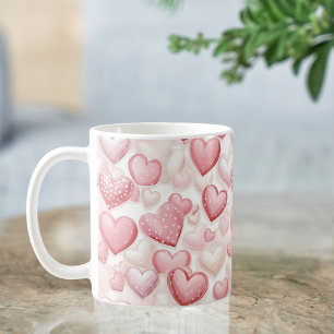 Pink Polka Dot Heart Pattern Coffee Mug