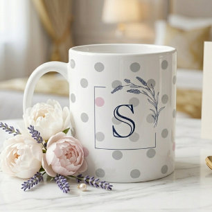Pink Polka Dot Monogram Gift for Her Wedding Large Coffee Mug