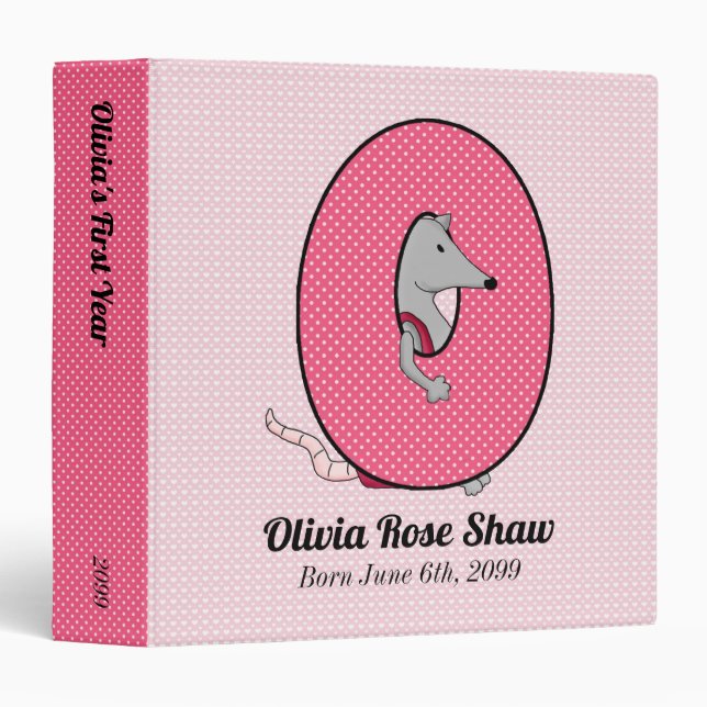 Pink Polka Dot Monogram Letter O Baby Scrapbook Binder (Front/Spine)