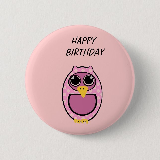 PINK POLKA DOT OWL 2 INCH ROUND BUTTON (Front)