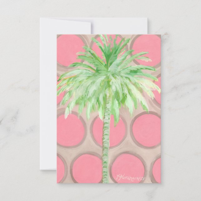 Pink Polka Dot Palm Tree Flat Card/ Invitation (Front)
