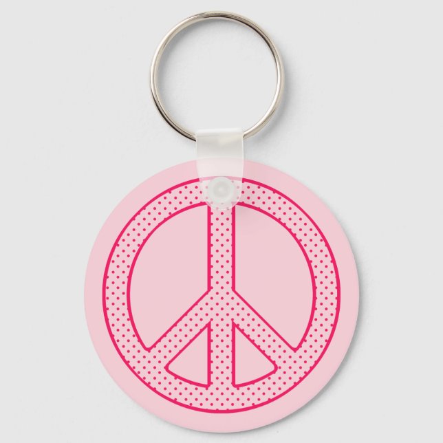 Pink Polka Dot Peace Keychain (Front)