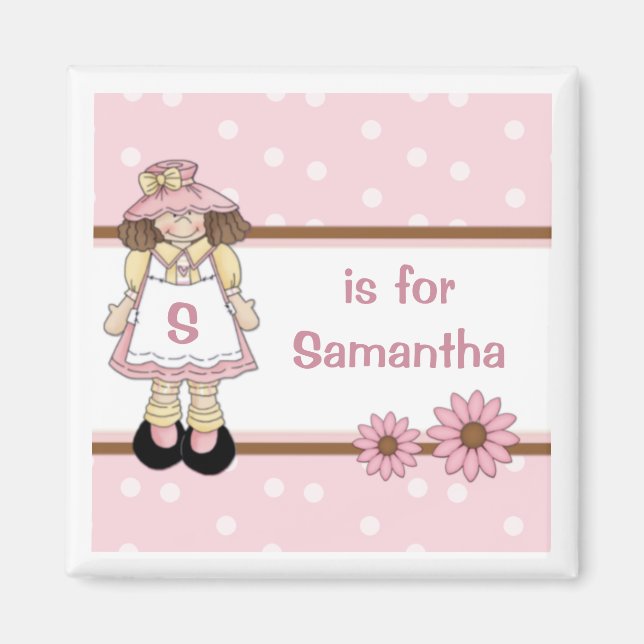 Pink Polka Dot Personalized Child's Name Magnet (Front)