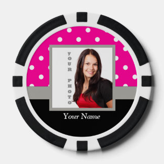 Pink Polka dot photo template Poker Chips
