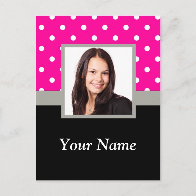 Pink Polka dot photo template Postcard (Front)