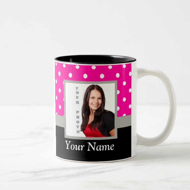 Pink Polka dot photo template Two-Tone Coffee Mug (Right)