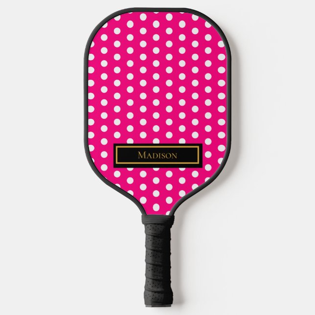 Pink Polka Dot Pickleball Paddle (Front)