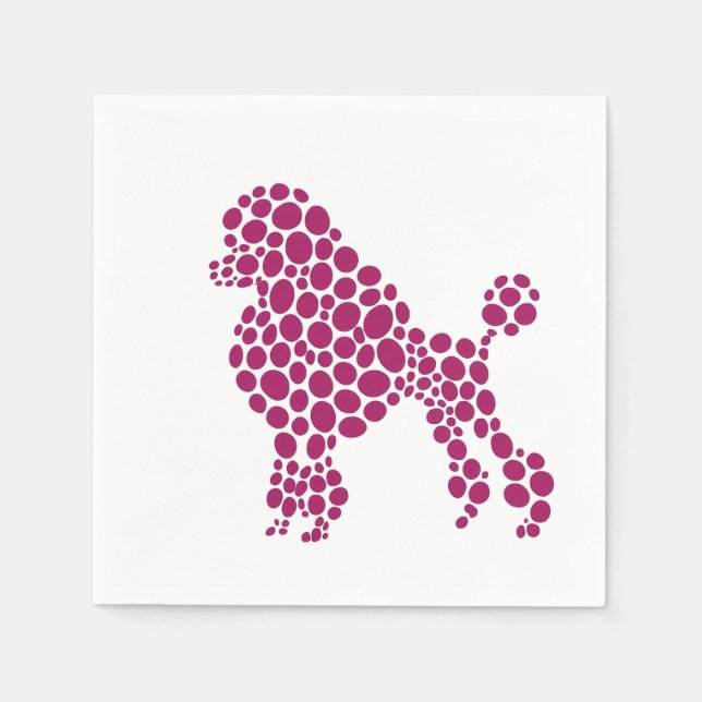 Pink Polka Dot Poodle Dog Party Napkin (Front)