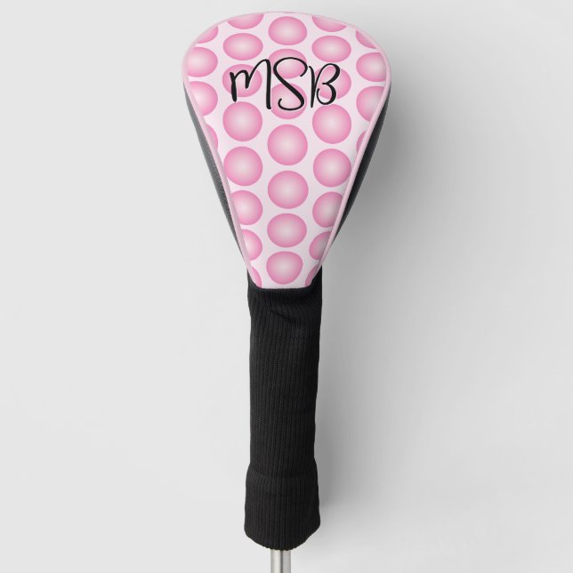 Pink Polka Dot Script Typography Golf Head Cover (Front)
