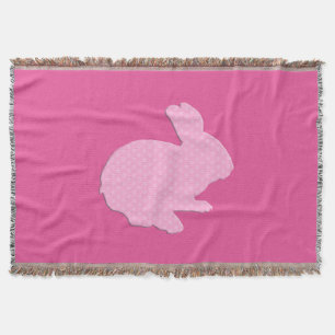 Pink Polka Dot Silhouette Bunny Throw Blanket