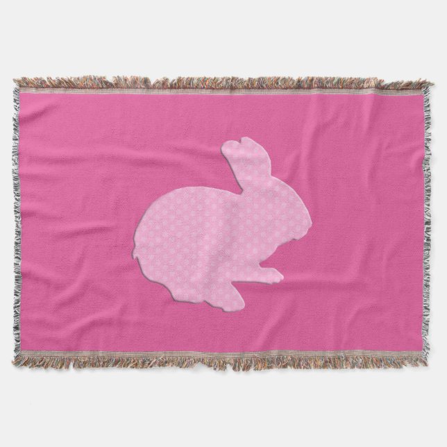 Pink Polka Dot Silhouette Bunny Throw Blanket (Front)