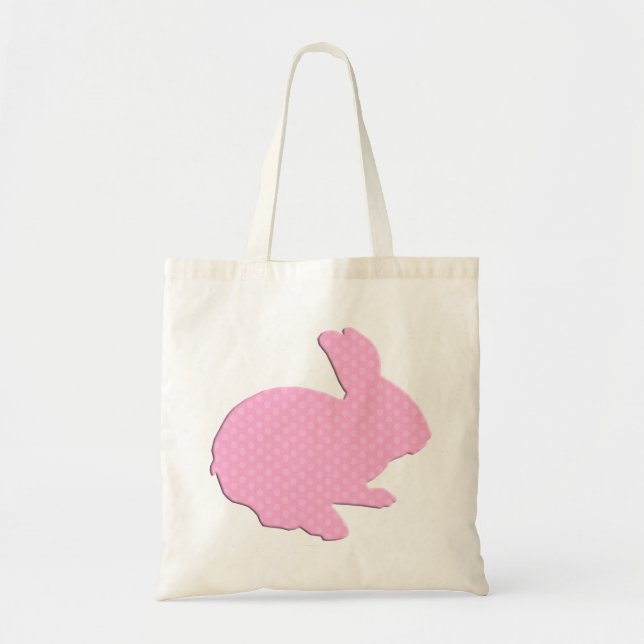 Pink Polka Dot Silhouette Easter Bunny Tote Bag (Front)