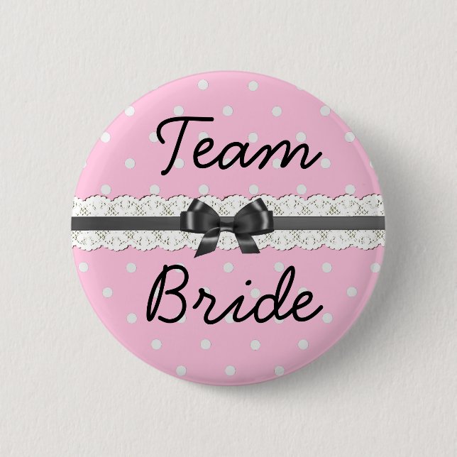 Pink Polka Dot Team Bride Bachelorette Party 2 Inch Round Button (Front)