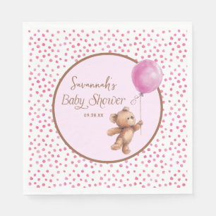 Pink Polka Dot Teddy Bear Balloon Baby Shower  Napkin