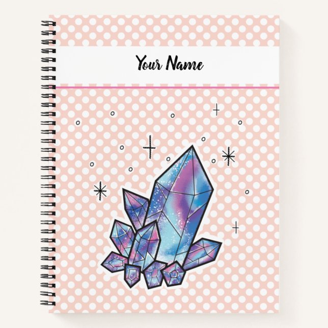 Pink Polka Dot Universe Diamond Personalized Notebook (Front)