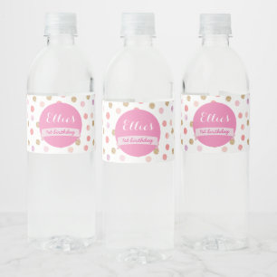 Pink Polka dot water bottle label, baby shower Label