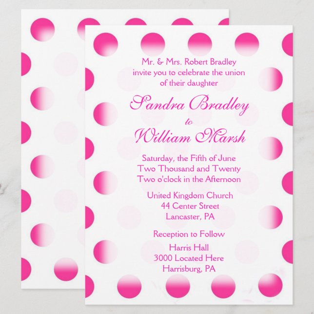 Pink Polka Dot Wedding Invitation (Front/Back)