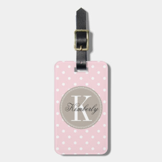 Pink Polka Dot with Taupe Monogram Luggage Tag