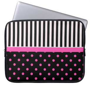 pink polka dots and B&W strips Laptop Sleeve