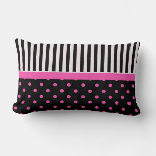 pink polka dots and B&W strips Lumbar Pillow