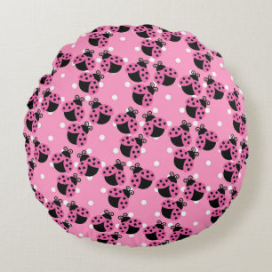Pink Polka Dots and Ladybugs Round Pillow