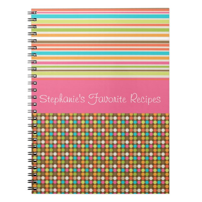 Pink Polka Dots and Stripes Personalized Notebook (Front)