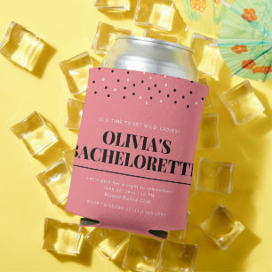 Pink Polka Dots Bachelorette Party Invitation Can Cooler