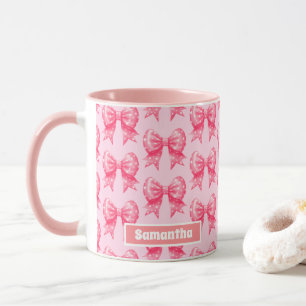 Pink Polka Dots Bow Ribbon Personalized Name Mug