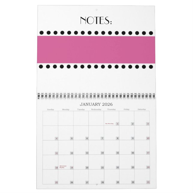 Pink Polka Dots Calendar (Jan 2026)