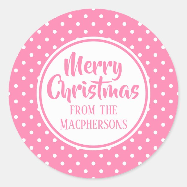 Pink Polka Dots Christmas Stickers (Front)