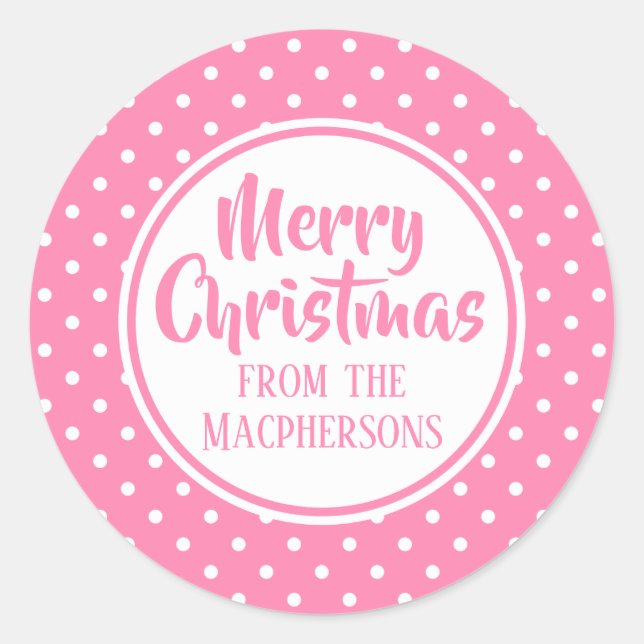 Pink Polka Dots Christmas Stickers (Front)