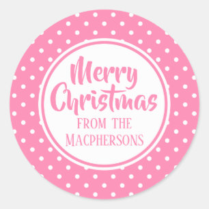 Pink Polka Dots Christmas Stickers