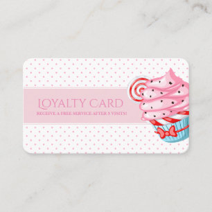 Pink polka dots cupcake cute loyalty card