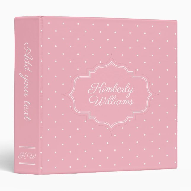 Pink Polka Dots Customizable Monogram Binder (Front/Spine)