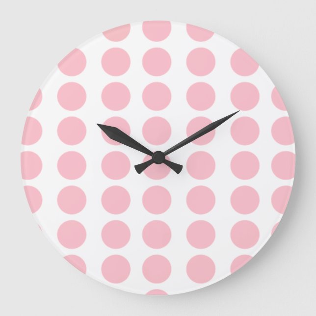 Pink Polka Dots Design Large Clock (Front)