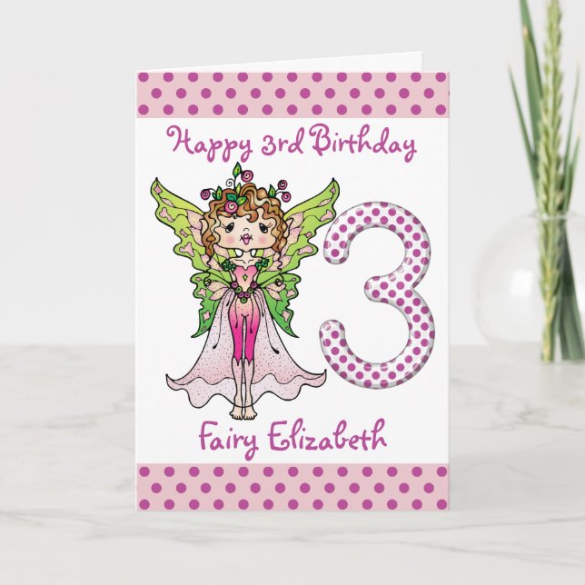 Pink Polka Dots Fairy Princess 3rd Birthday Card (Front)